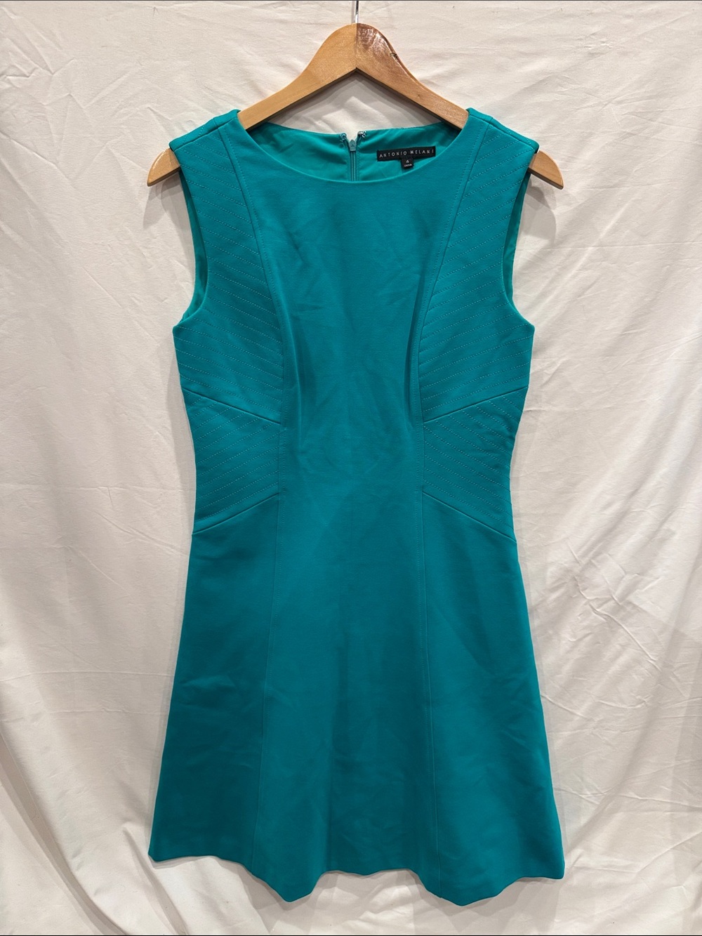 ANTONIO MELANI Teal Sleeveless Fit-and-Flare Dress, Size 4, Rayon-Blend